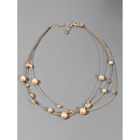 Lia Sophia Golden Faux Pearl Multi Wire Necklace Coastal Chic 19" - Picture 2 of 7